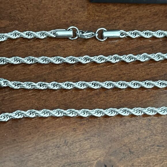 Hip Hop Bracelet & Necklace Set with Gift Box | Silver-Tone Rope Chain Jewelry - Picture 5 of 7